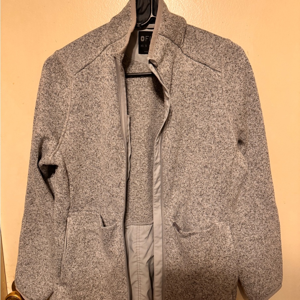 Figs Women Heather Light Grey On-Shift Sweat Knit Jacket